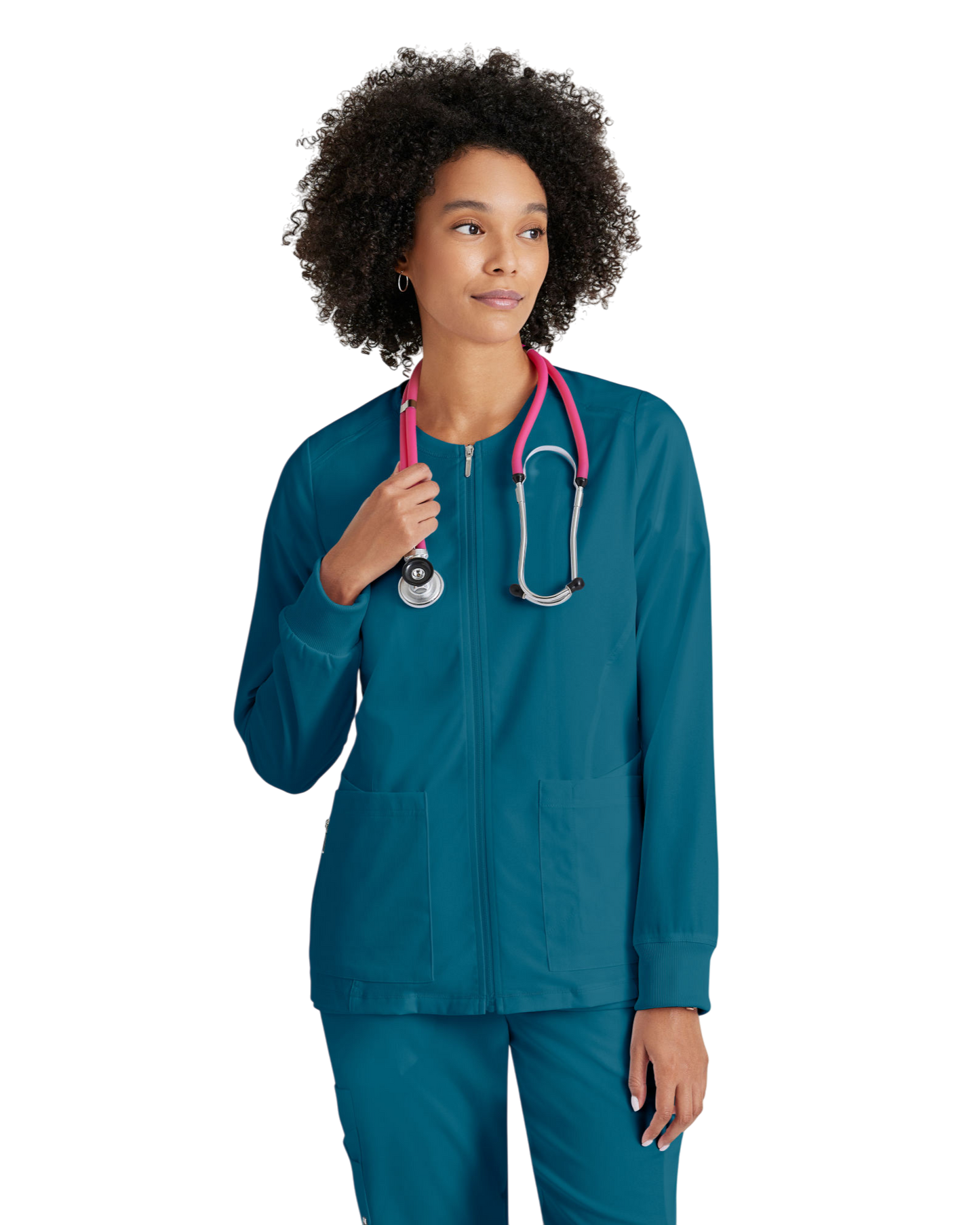 Women's antimicrobial warm-up scrub jacket Grey's Anatomy Spandex Stretch #GRSW873