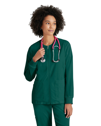 Women's antimicrobial warm-up scrub jacket Grey's Anatomy Spandex Stretch #GRSW873