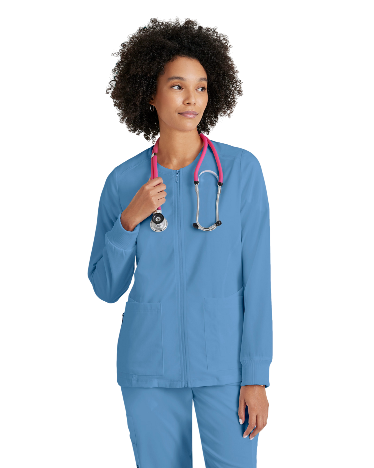 Women's antimicrobial warm-up scrub jacket Grey's Anatomy Spandex Stretch #GRSW873