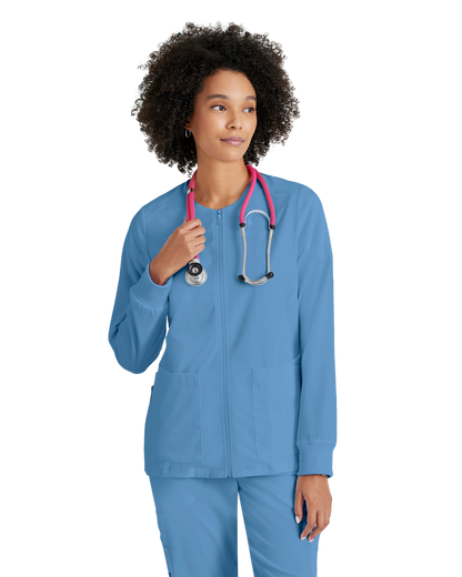 Women's antimicrobial warm-up scrub jacket Grey's Anatomy Spandex Stretch #GRSW873