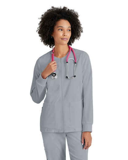 Women's antimicrobial warm-up scrub jacket Grey's Anatomy Spandex Stretch #GRSW873