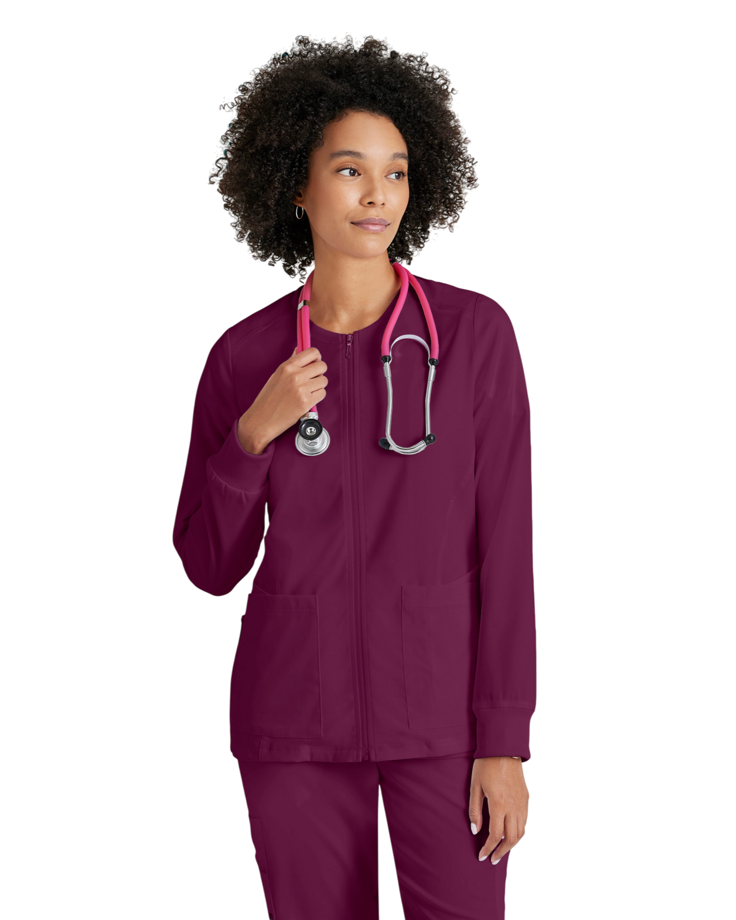 Women's antimicrobial warm-up scrub jacket Grey's Anatomy Spandex Stretch #GRSW873