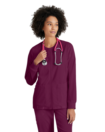 Women's antimicrobial warm-up scrub jacket Grey's Anatomy Spandex Stretch #GRSW873