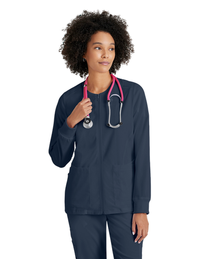 Women's antimicrobial warm-up scrub jacket Grey's Anatomy Spandex Stretch #GRSW873