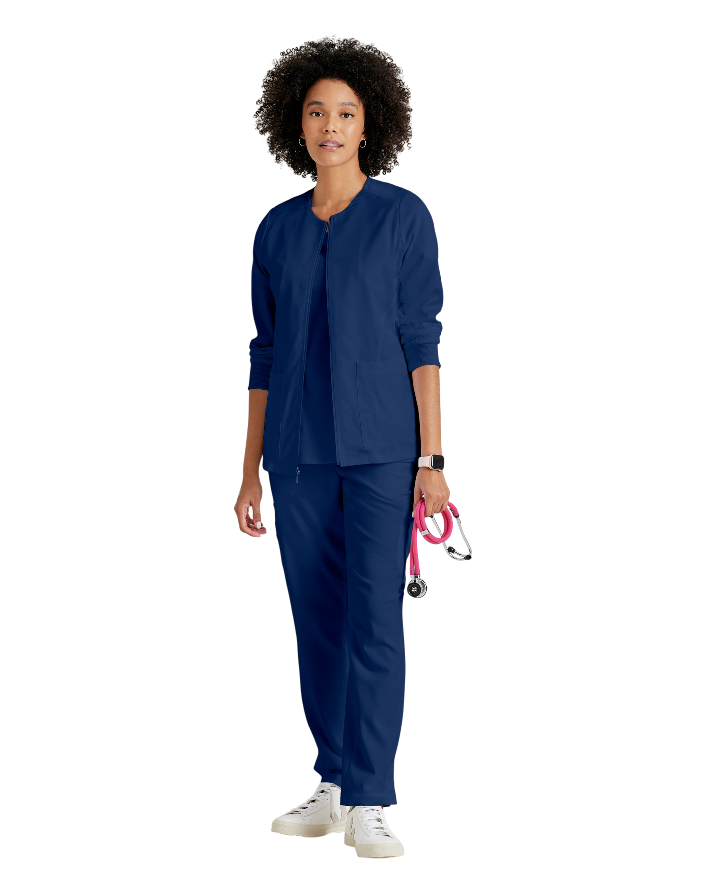 Women's antimicrobial warm-up scrub jacket Grey's Anatomy Spandex Stretch #GRSW873