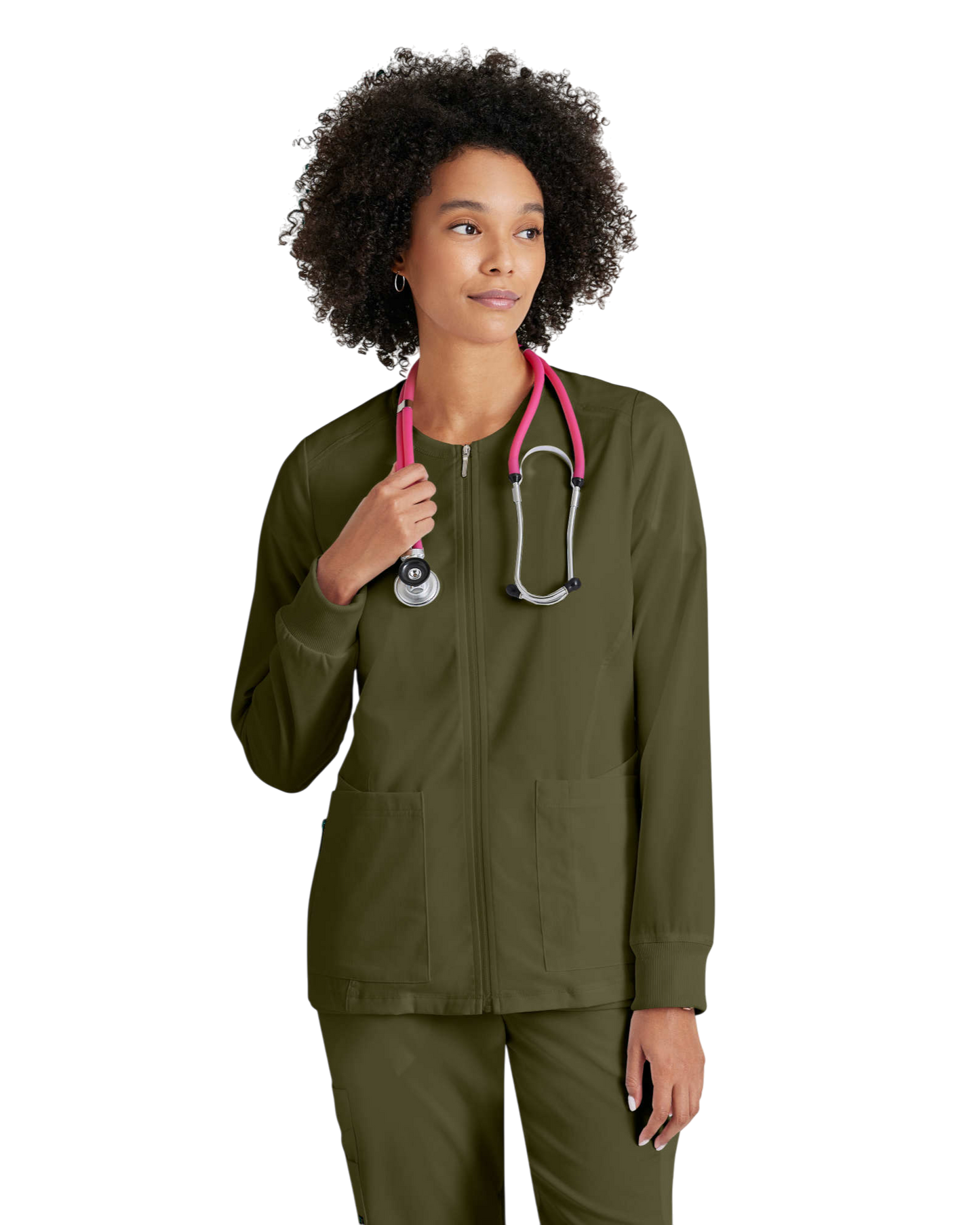 Women's antimicrobial warm-up scrub jacket Grey's Anatomy Spandex Stretch #GRSW873X (2XL&+)