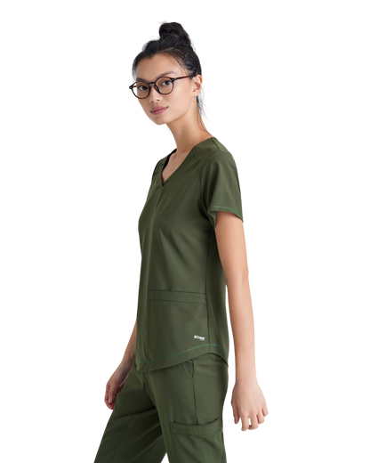 Haut à col en V et passepoil à deux poches Grey's Anatomy Evolve #GSST180