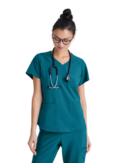 Haut à col en V et passepoil à deux poches Grey's Anatomy Evolve #GSST180