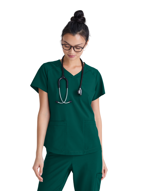 Haut à col en V et passepoil à deux poches Grey's Anatomy Evolve #GSST180