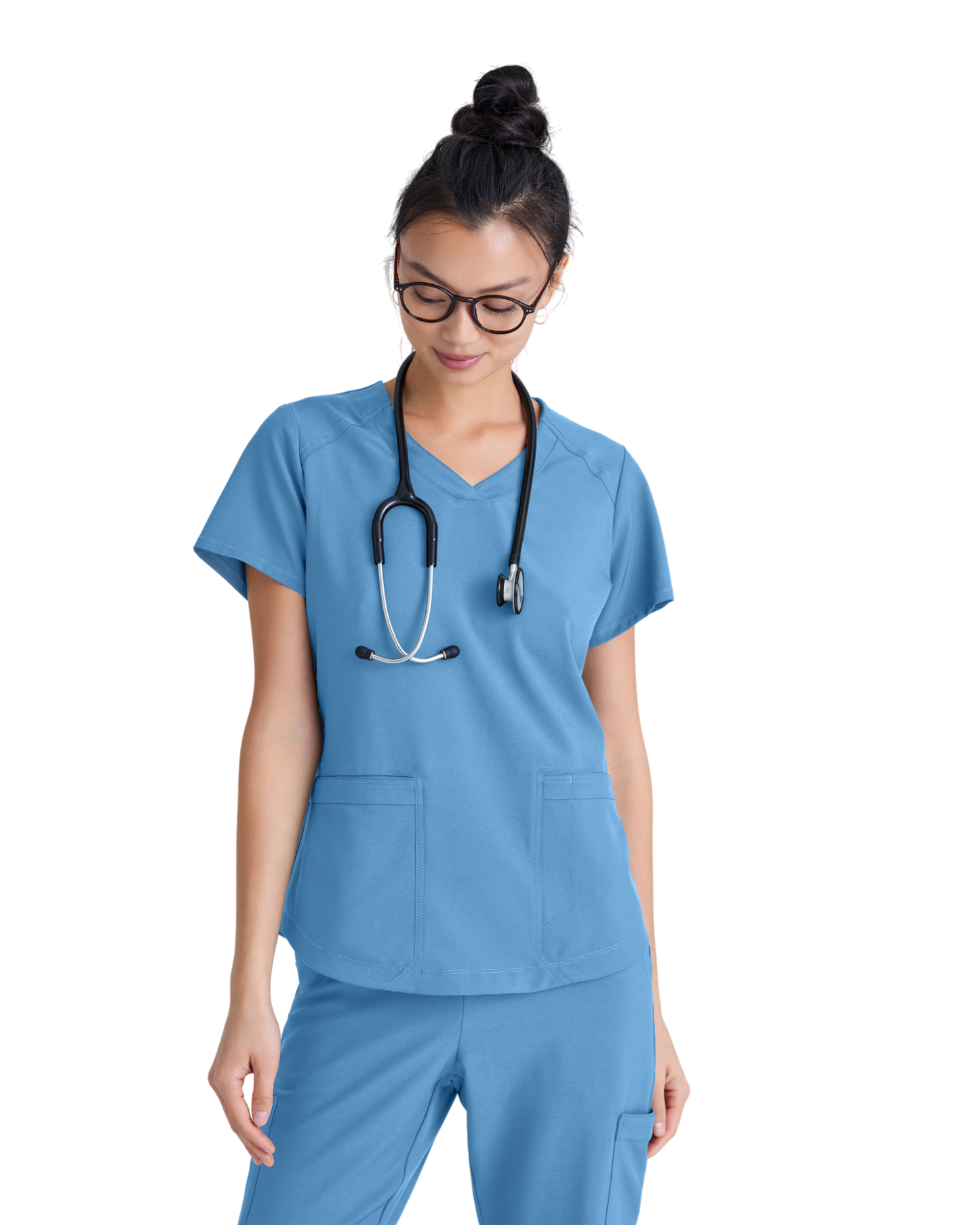 Haut à col en V et passepoil à deux poches Grey's Anatomy Evolve #GSST180