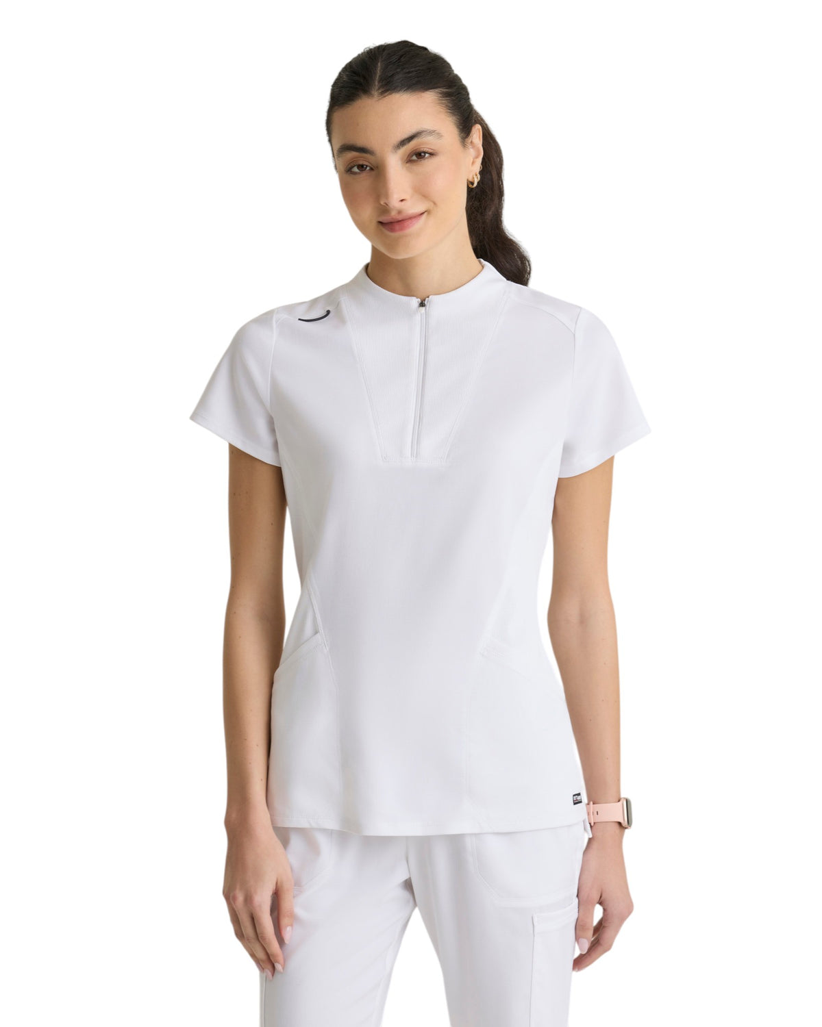 Grey's Anatomy Spandex Stretch Women's 2 Pocket Knit Micro-Funnel Top #GRST292