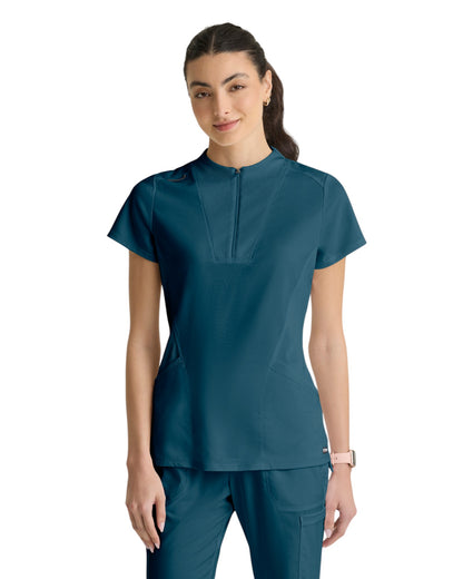 Grey's Anatomy Spandex Stretch Women's 2 Pocket Knit Micro-Funnel Top #GRST292