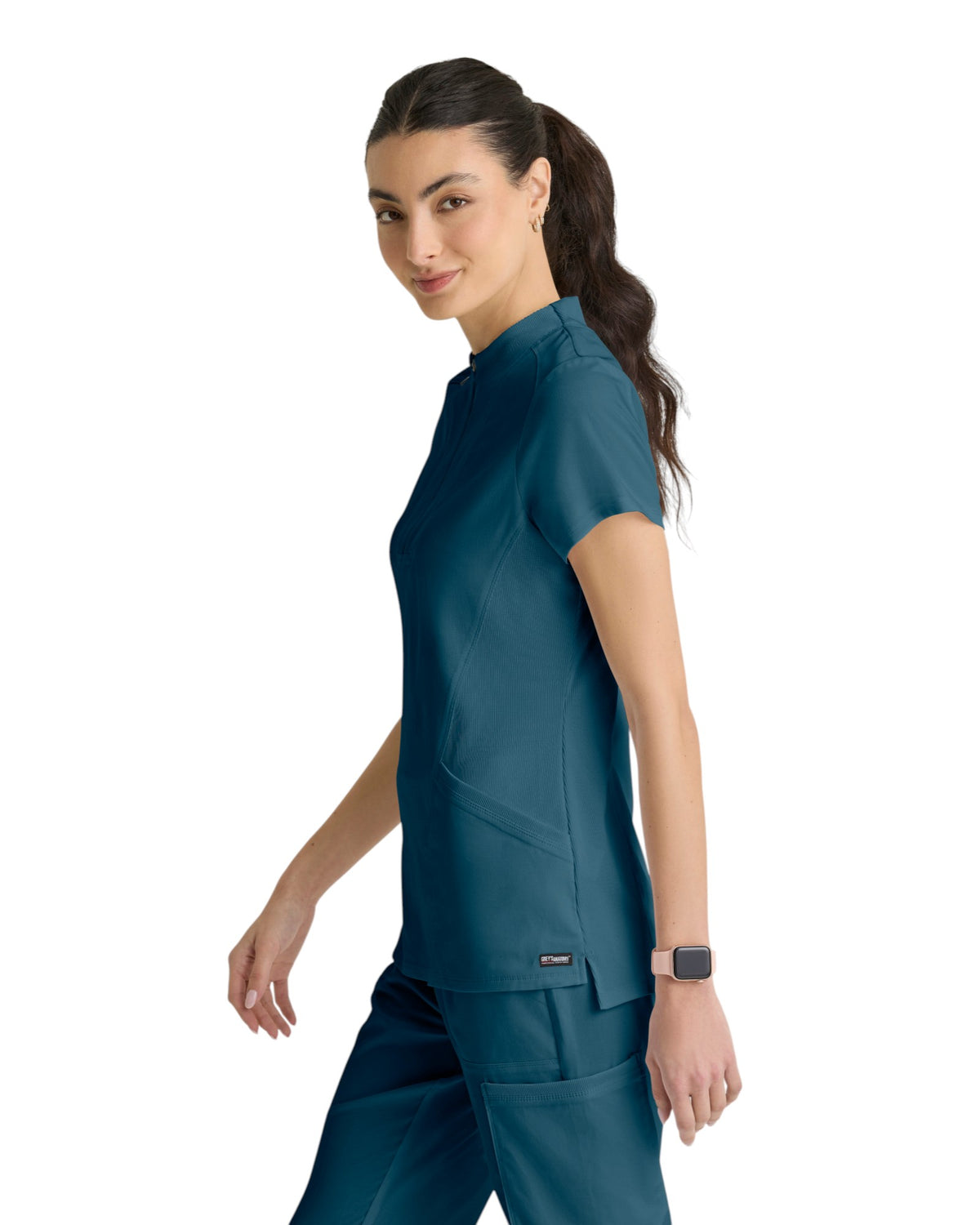 Grey's Anatomy Spandex Stretch Women's 2 Pocket Knit Micro-Funnel Top #GRST292