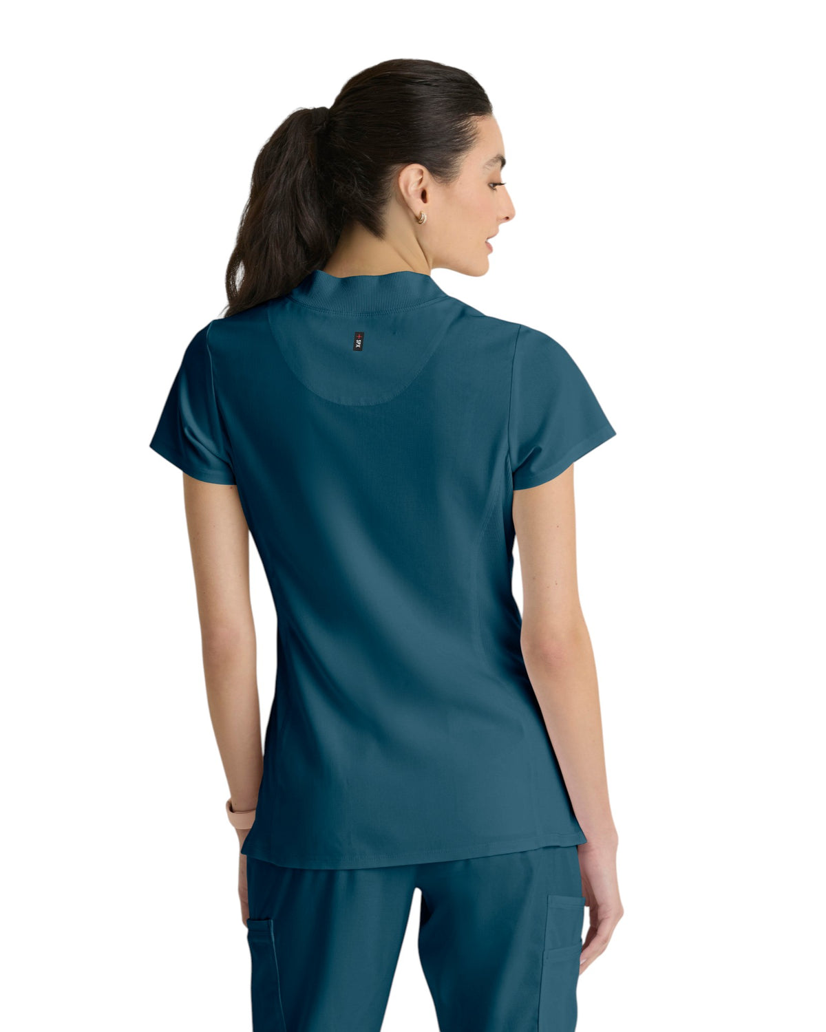 Grey's Anatomy Spandex Stretch Women's 2 Pocket Knit Micro-Funnel Top #GRST292