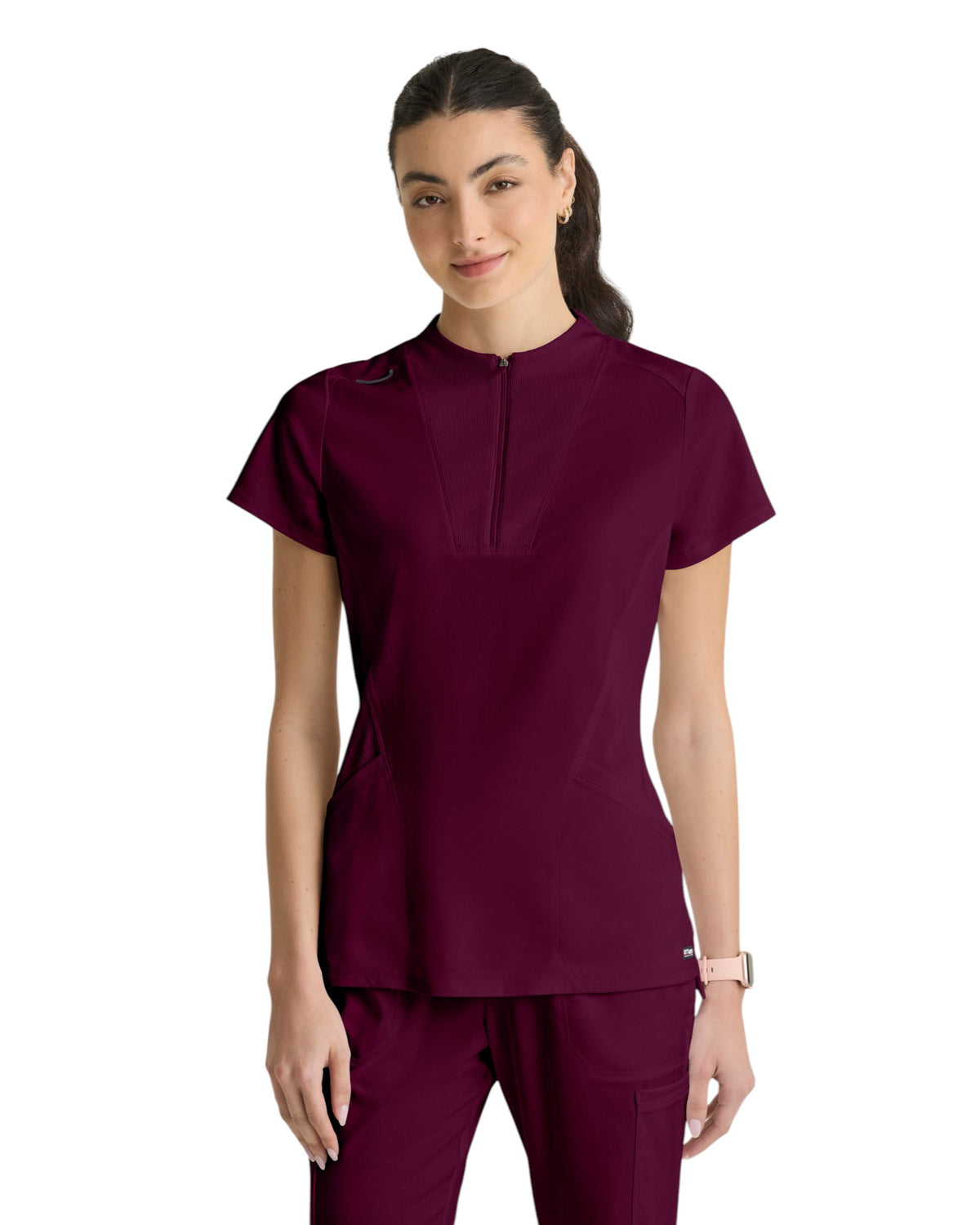 Grey's Anatomy Spandex Stretch Women's 2 Pocket Knit Micro-Funnel Top #GRST292