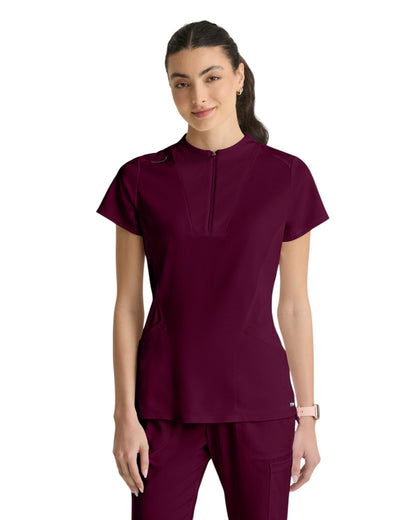 Grey's Anatomy Spandex Stretch Women's 2 Pocket Knit Micro-Funnel Top #GRST292