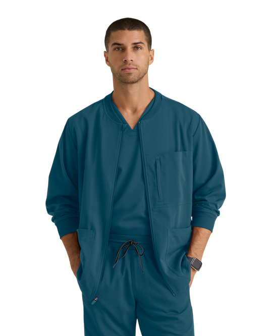 Grey's Anatomy Spandex Stretch men's antimicrobial warm-up scrub jacket #GRSW871