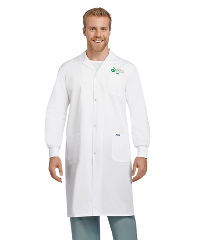 Labcoat with snaps and knit cuffs, unisex White Cross #2068SRB-IRCUS-LOGO