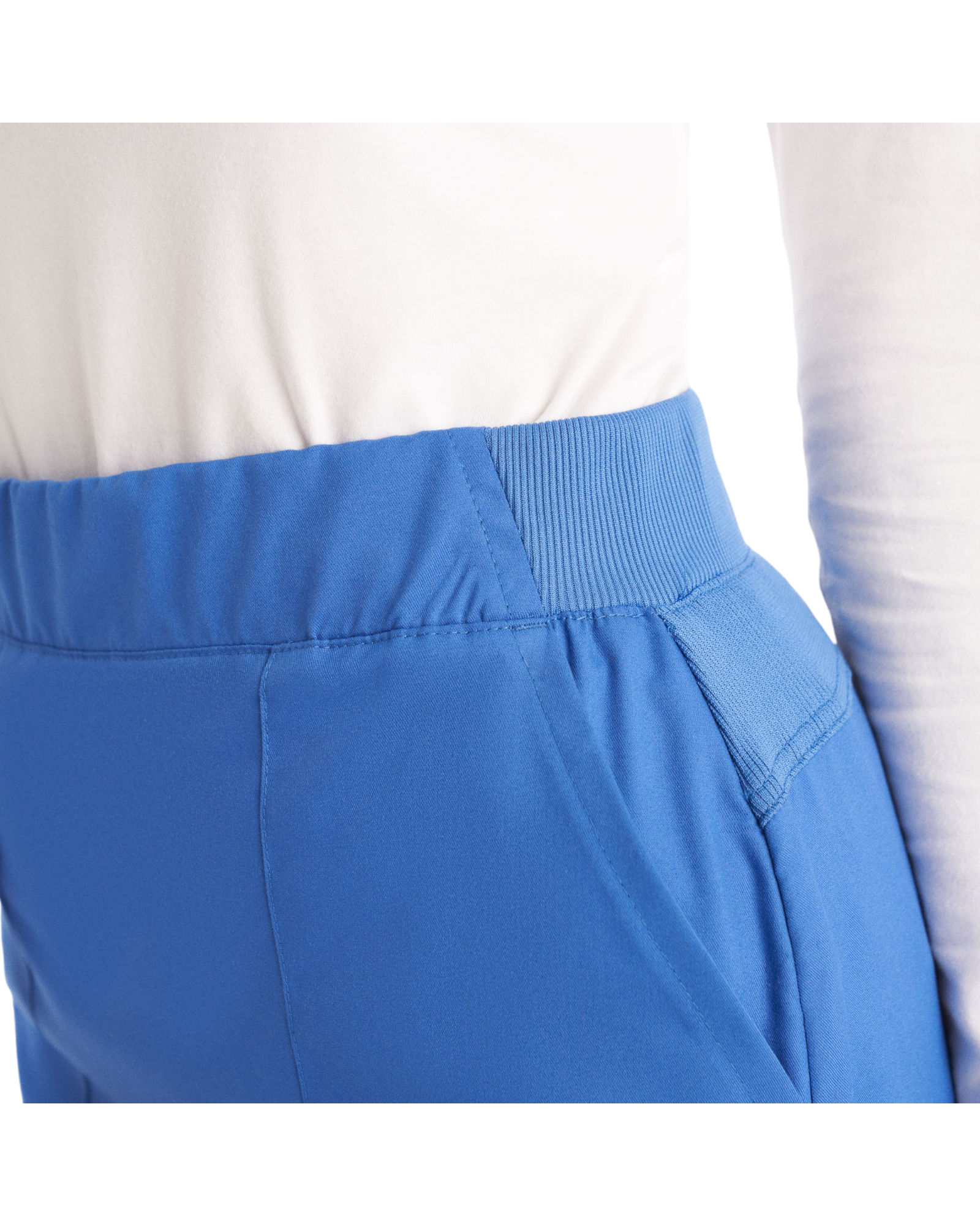 Vue de la poche latérale et bande élastique de la taille de la jupe de style cargo 6 poches pour femmes Landau Proflex #LK600-OS
