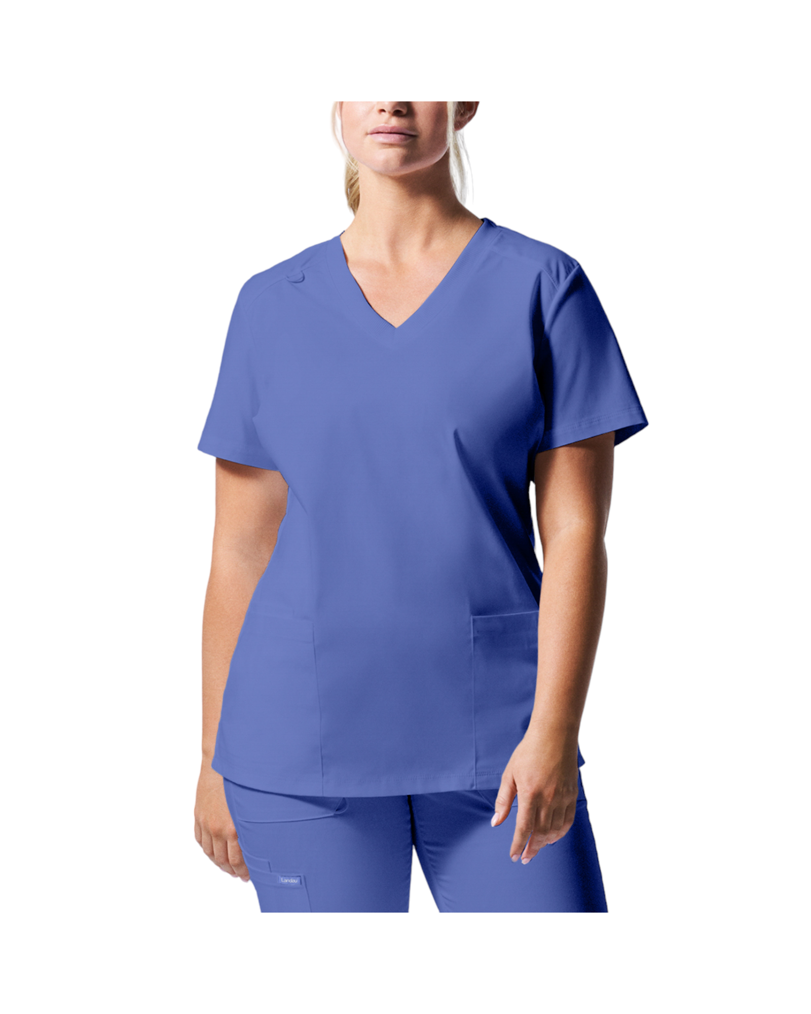 Uniforme de marque landau pour femmes. Travailleuses du domaine de la santé. LT105 Bleu Ciel, col en V.