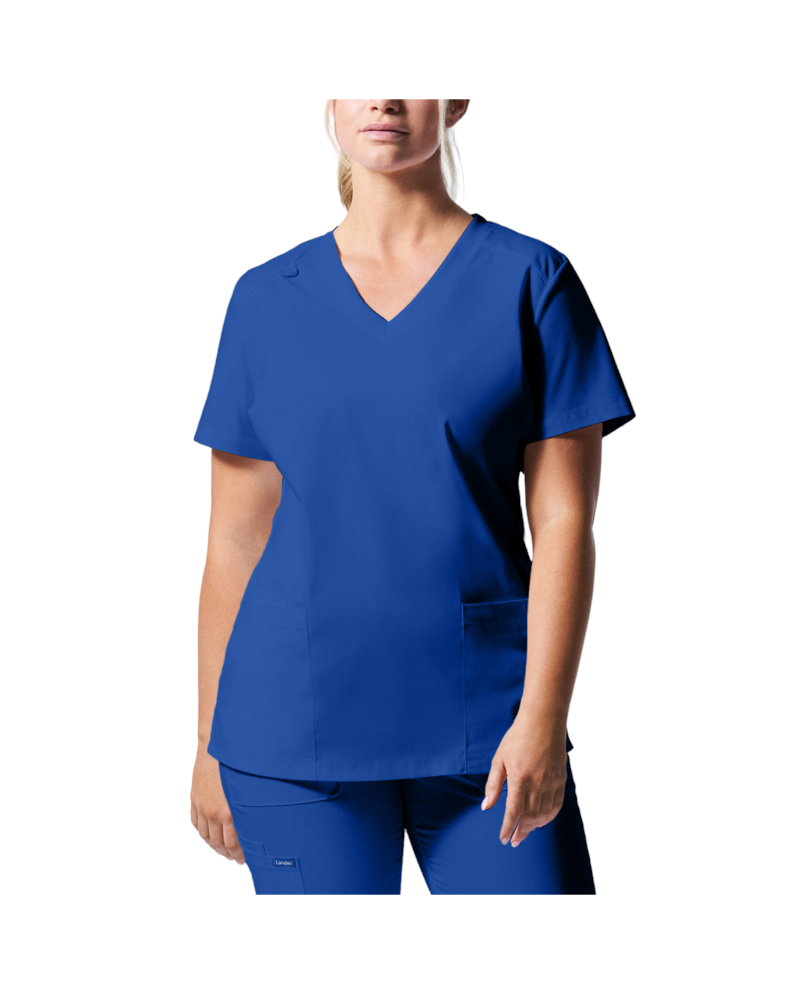 Uniforme de marque landau pour femmes taille plus. Travailleuses du domaine de la santé. LT105-OS couleur Royal, col en V.