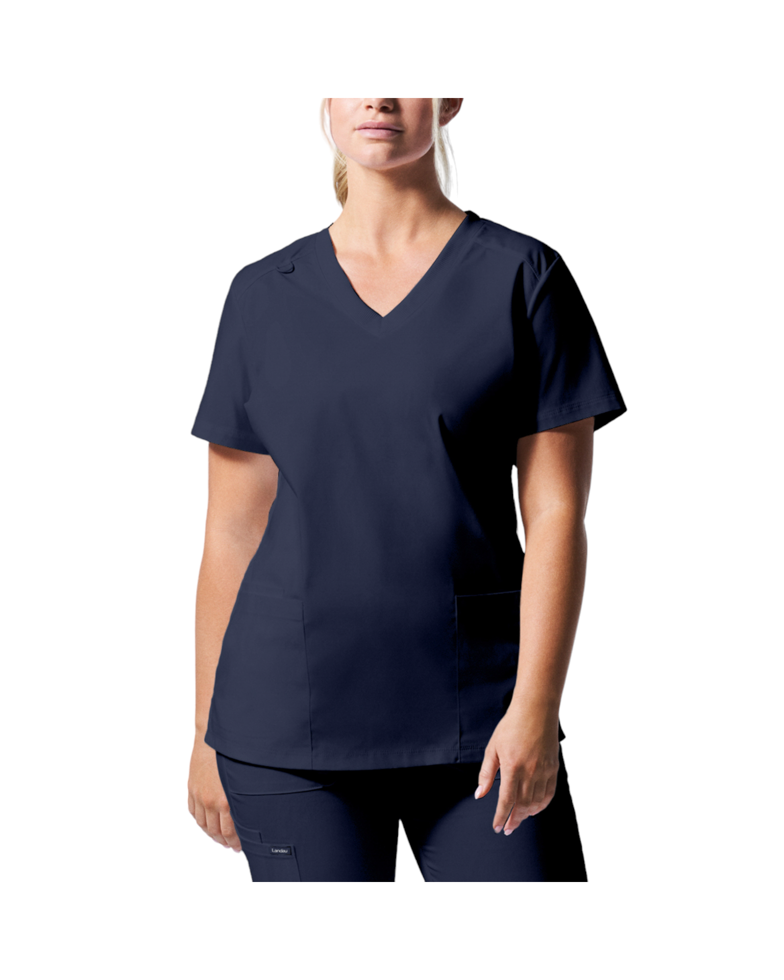 Uniforme de marque landau pour femmes. Travailleuses du domaine de la santé. LT105 couleur True Navy, col en V.