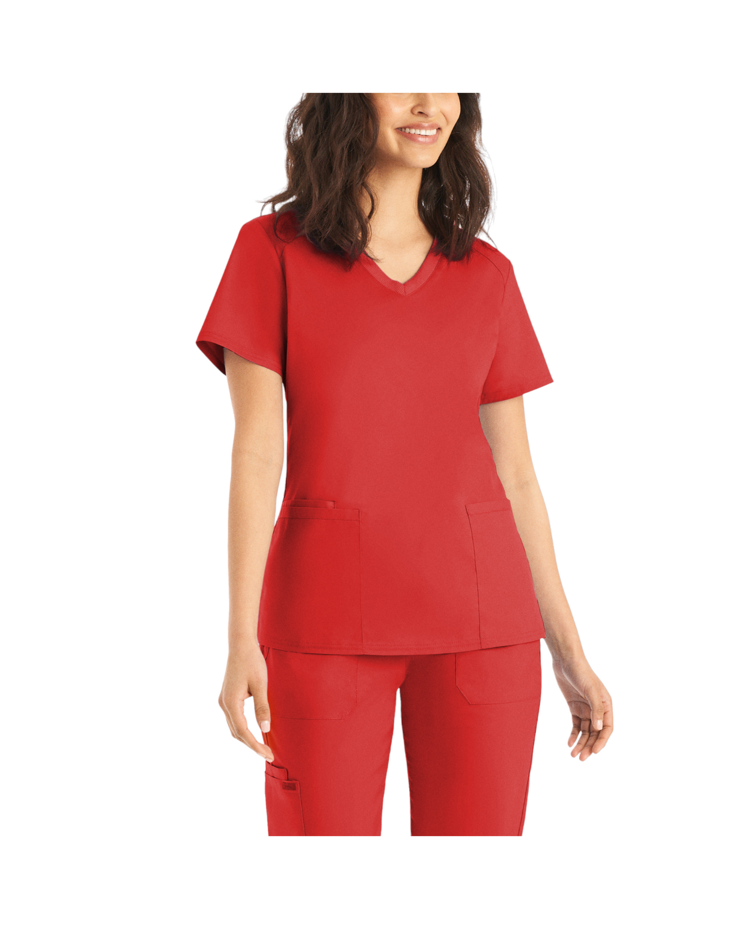 Uniforme de marque landau pour femmes. Travailleuses du domaine de la santé. LT105 couleur True Red, col en V.