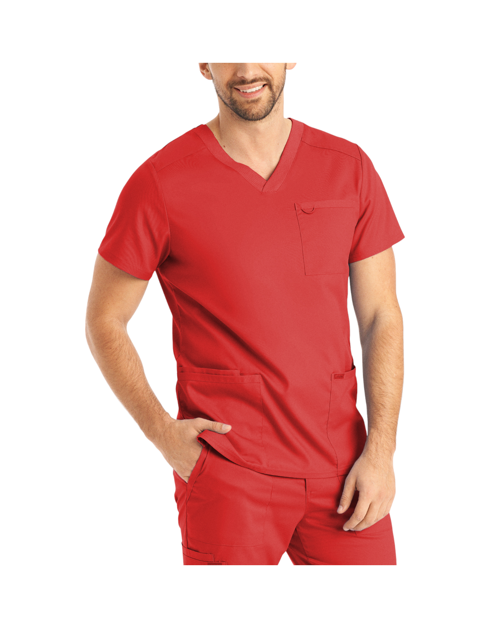 Haut 4 poches à col en V pour hommes Landau Proflex #LT109 couleur rouge