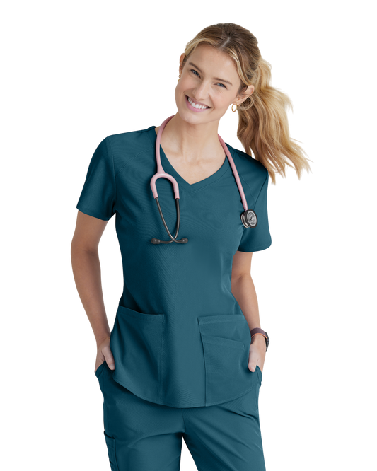 Women's Medical Uniform Top with 3 Pockets and Curved V-Neck Breeze SKECHERS SK101X (2XL &+)