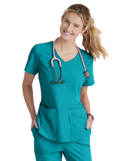 Women's Medical Uniform Top with 3 Pockets and Curved V-Neck Breeze SKECHERS SK101X (2XL &+)