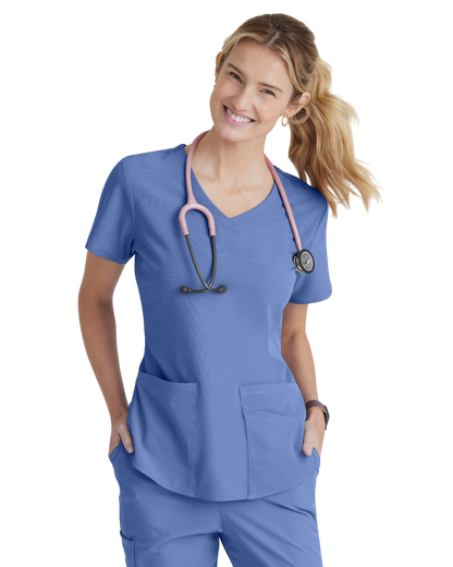 Women's Medical Uniform Top with 3 Pockets and Curved V-Neck Breeze SKECHERS SK101X (2XL &+)