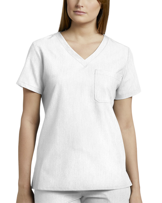 Women's top with V-neck Chest pocket White Cross V TESS #794