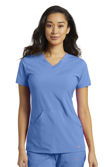 Haut d'uniforme médical avec col en V White Cross FIT #725 bleu ciel