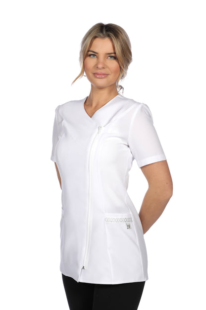 Haut d'uniforme à à manches courtes pour femme Les Secrets du Style #309SS blanc