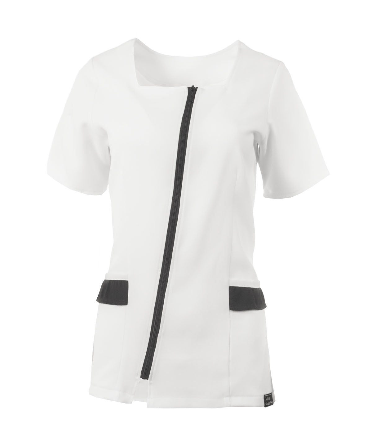 Haut d'uniforme à manches courtes EVA Miss Uniforme Les Secrets du Style blanc et noir