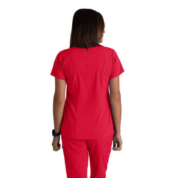 Top col V à 3 poches Grey's Anatomy Spandex Stretch Kim Top #GRST001328 derrière rouge scarlet