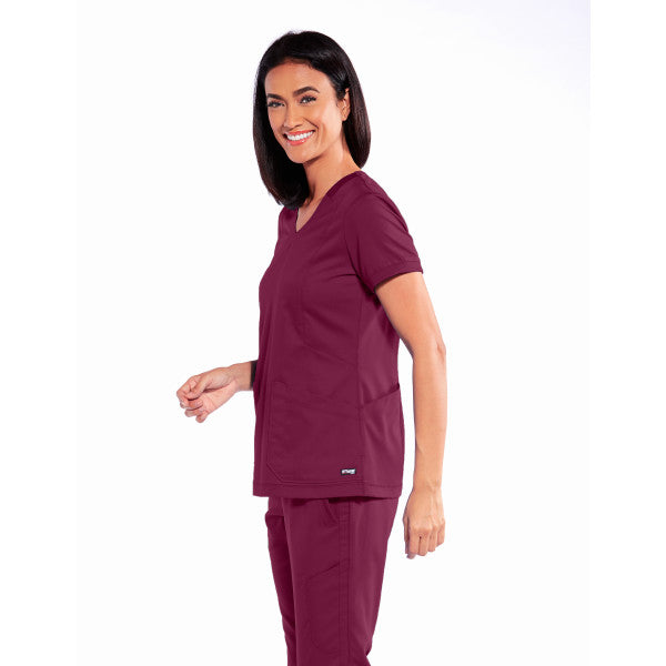 Haut d'uniforme col en V pour femmes Grey's Anatomy - Top classique Kira #GRT04939 rouge vin coté