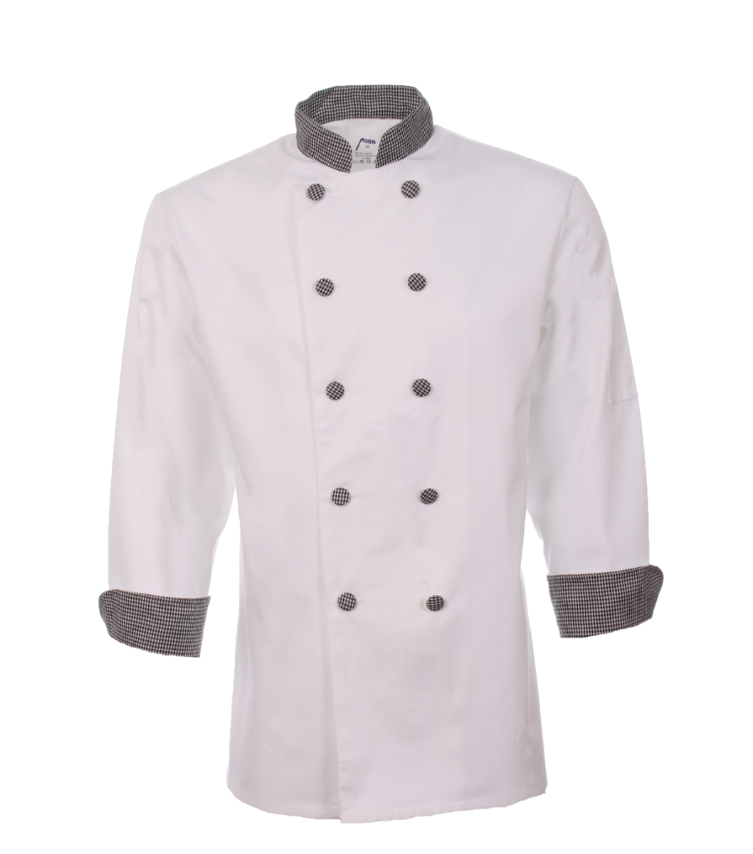 Veste de cuisinier classique MOBB #CC250 blanc et noir ligné